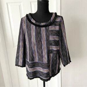 Anthropologie Current  Air Black Tweed Stripe Fringe Top